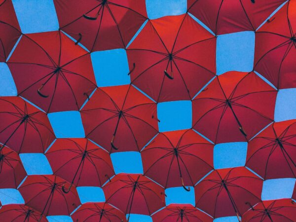Röda paraplyer. Bild: Unsplash.